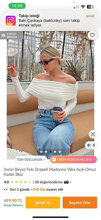 Diğer Kayık yaka beyaz body L beden