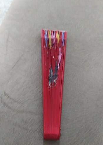 Renkli Çiçek Desenli Kırmızı Yelpaze - Görsel 9