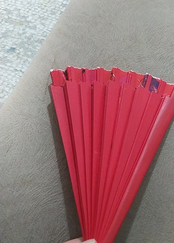 Renkli Çiçek Desenli Kırmızı Yelpaze - Görsel 7