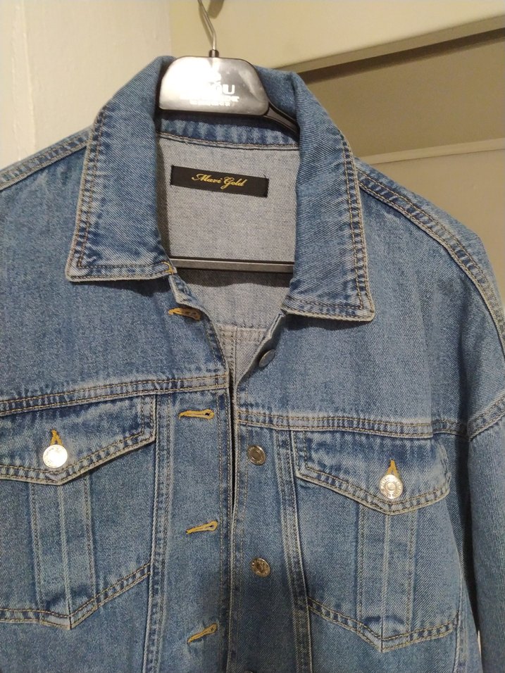 Düğmeli Mavi Denim Kadın Ceket mavi jeans - Görsel 3