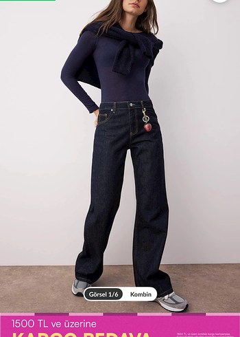 Lacivert Loose Fit Midi Denim Kadın Jean