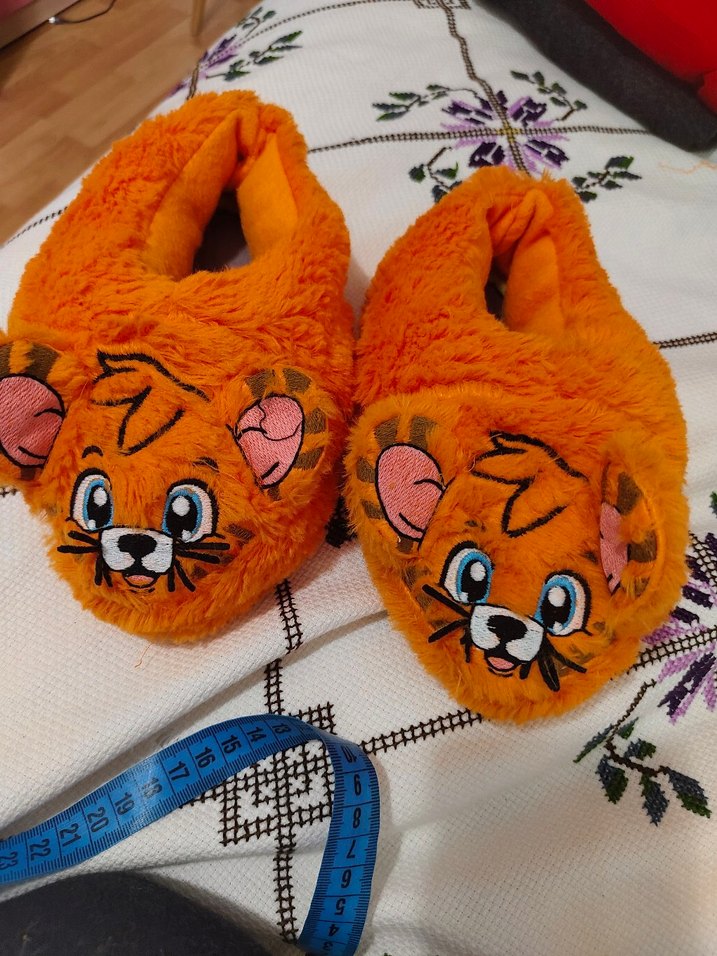 Turuncu Leopar Desenli Kız Çocuk Peluş Terlik unisex panduf - Görsel 2