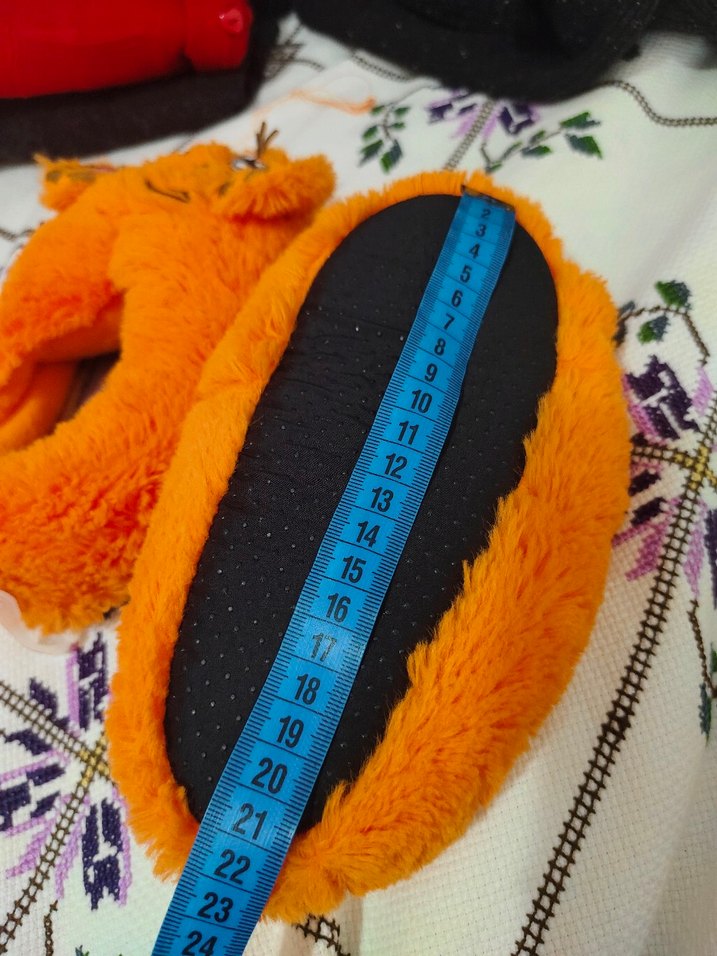 Turuncu Leopar Desenli Kız Çocuk Peluş Terlik unisex panduf - Görsel 5