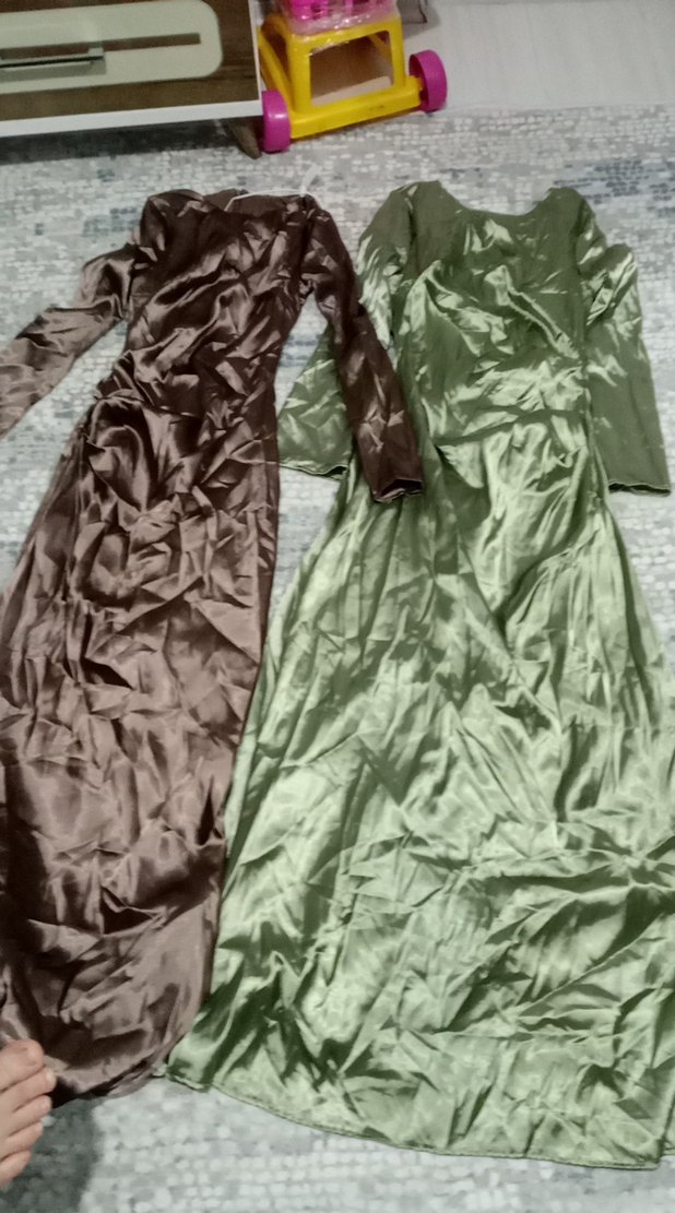 Drapeli Uzun Kollu Vintage Kadın Elbise - Görsel 2