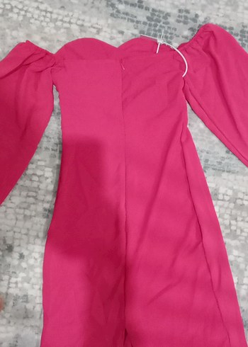 s Beden pembe Renk Pembe Straplez Uzun Kollu Kadın Abiye Elbise