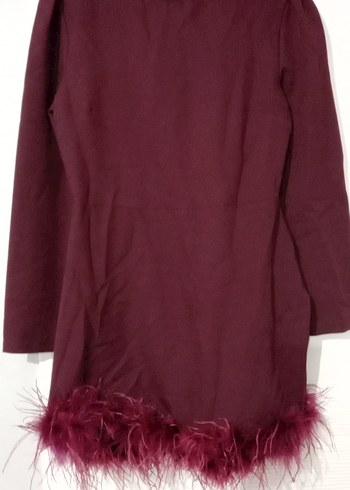 Zara Bordo Kürk Detaylı Kadın Elbise