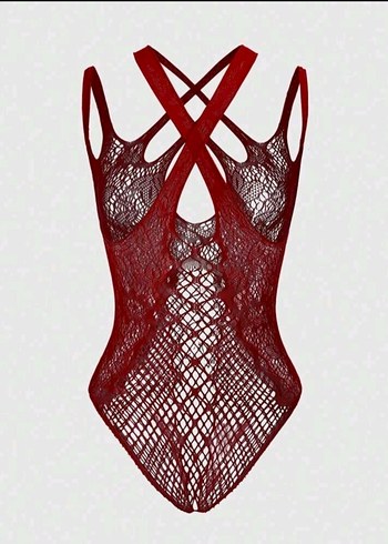 Diğer Bordo Nakışlı Gotik Bodysuit