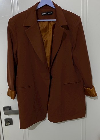 Düğmeli Kahverengi Süet Kadın Blazer
