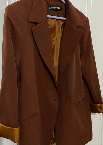 xl Beden Düğmeli Kahverengi Süet Kadın Blazer