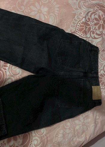 38 Beden Kadın Siyah Bağlamalı Loose Fit Denim Pantolon