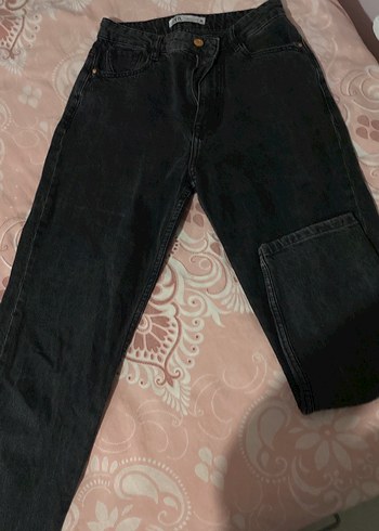 Kadın Siyah Bağlamalı Loose Fit Denim Pantolon