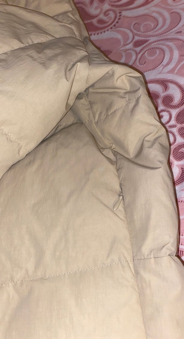 Bej Uzun Kadın Kışlık Mont, Fermuarlı, Yüksek Yakalı - Görsel 5