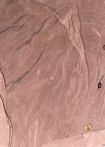 Düğmeli Kahverengi Keten Kadın Gömlek - Görsel 5