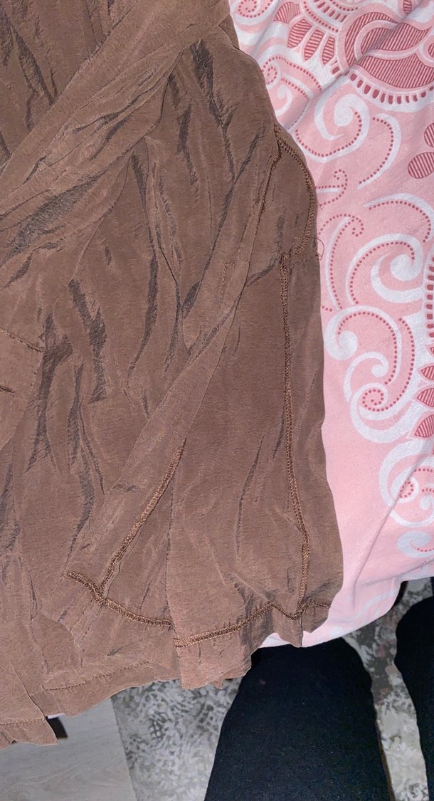 Düğmeli Kahverengi Keten Kadın Gömlek - Görsel 2