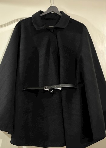 Kemerli Siyah Midi Kadın Pelerin - Görsel 2