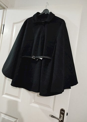 Kemerli Siyah Midi Kadın Pelerin - Görsel 5