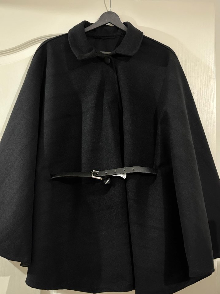 Kemerli Siyah Midi Kadın Pelerin - Görsel 2