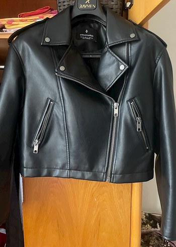 Kadın Siyah Deri Biker Ceket - Görsel 2