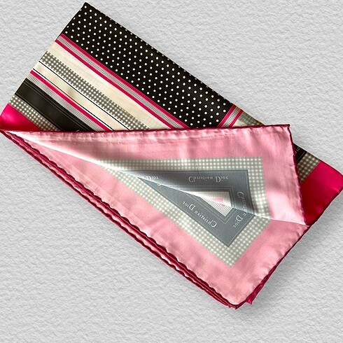Dior Puantiye Twill Eşarp Fuşya&Siyah