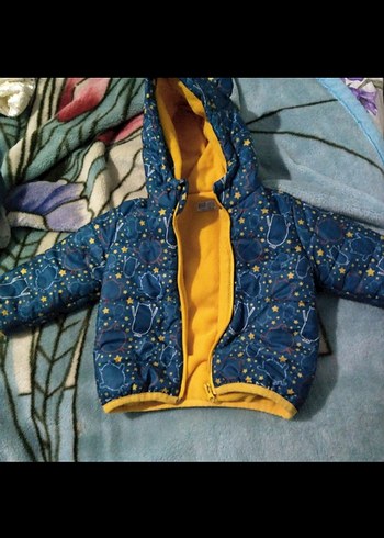 Kapüşonlu Fermuarlı Mavi Desenli Erkek Çocuk Mont - Görsel 2