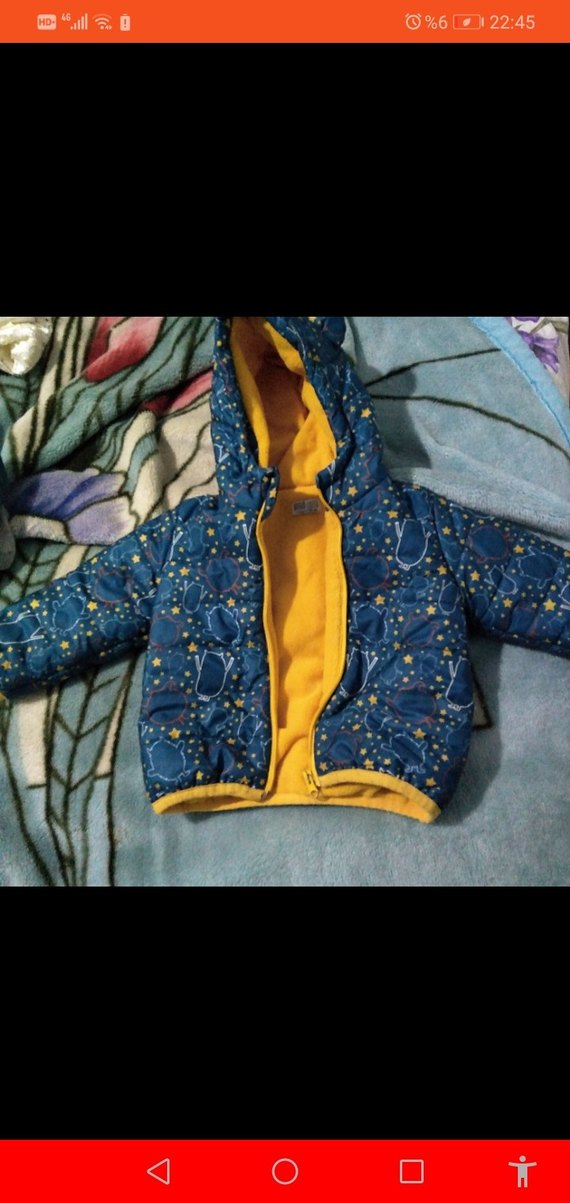 Kapüşonlu Fermuarlı Mavi Desenli Erkek Çocuk Mont - Görsel 2