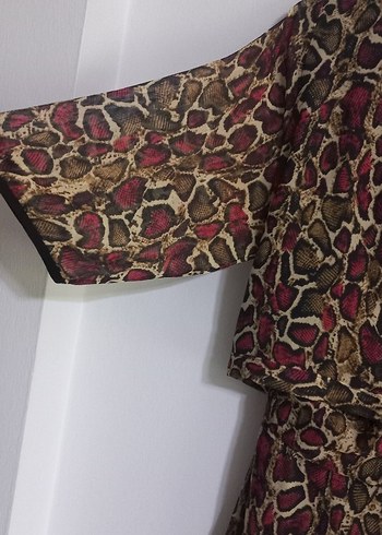 Bordo Yılan Desenli Bohem midi boy  Kadın Şifon Elbise - Görsel 3