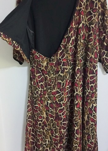 Bordo Yılan Desenli Bohem midi boy  Kadın Şifon Elbise - Görsel 4