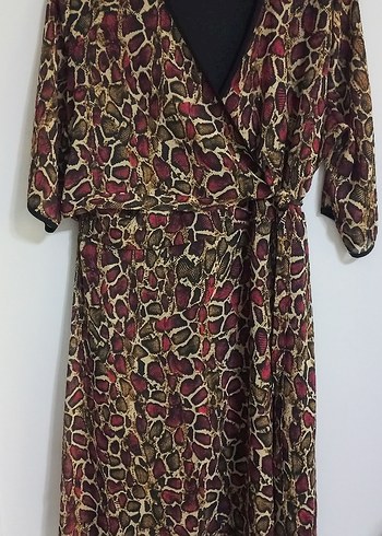 Bordo Yılan Desenli Bohem midi boy  Kadın Şifon Elbise - Görsel 2