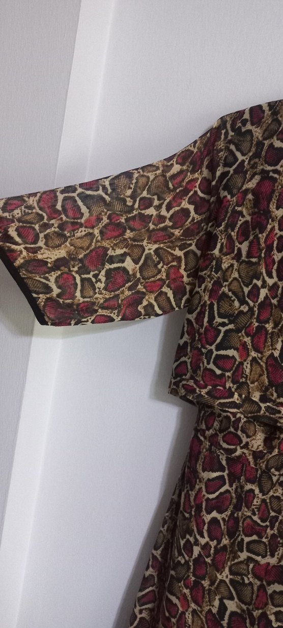 Bordo Yılan Desenli Bohem midi boy  Kadın Şifon Elbise - Görsel 3