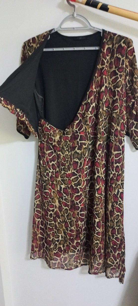 Bordo Yılan Desenli Bohem midi boy  Kadın Şifon Elbise - Görsel 4