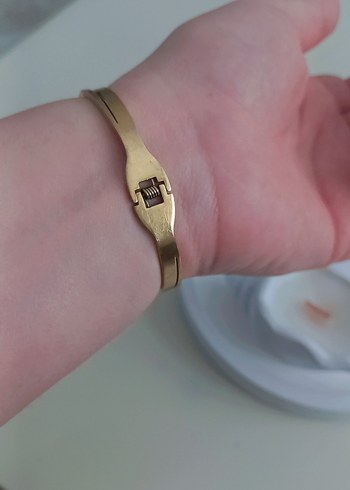 Altın Renkli Roma Rakamlı Kadın Bileklik kelepçeli Çelik - Görsel 4