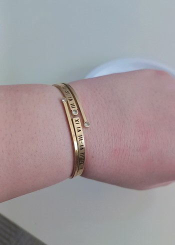 Altın Renkli Roma Rakamlı Kadın Bileklik kelepçeli Çelik - Görsel 2