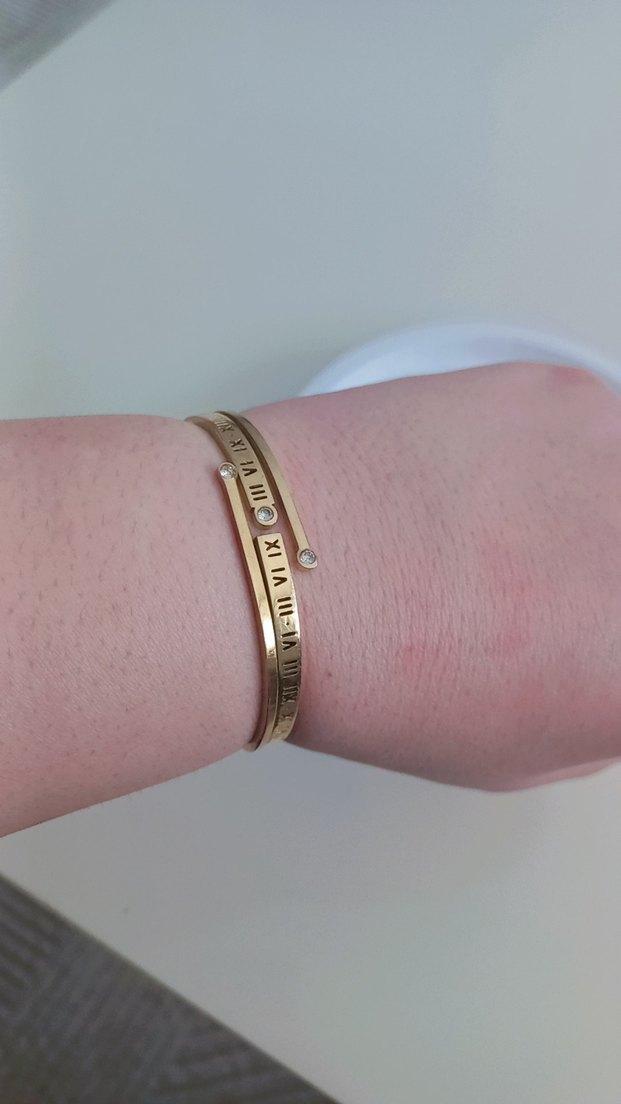 Altın Renkli Roma Rakamlı Kadın Bileklik kelepçeli Çelik - Görsel 2