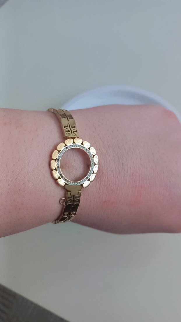 Zincir Detaylı Altın Renk Kadın Bileklik kelepçeli Çelik - Görsel 2