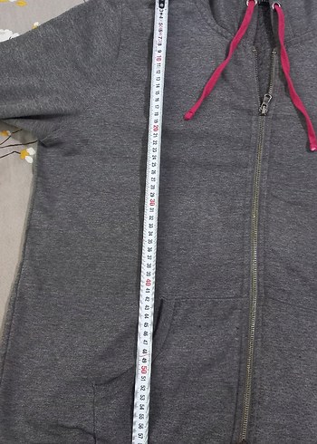 Gri Fermuarlı Kapüşonlu Kadın Sweatshirt - Görsel 3