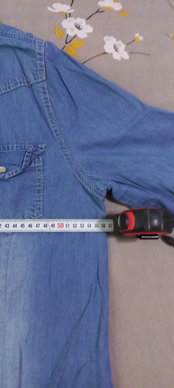 Düğmeli Mavi Kot Gömlek - Görsel 4