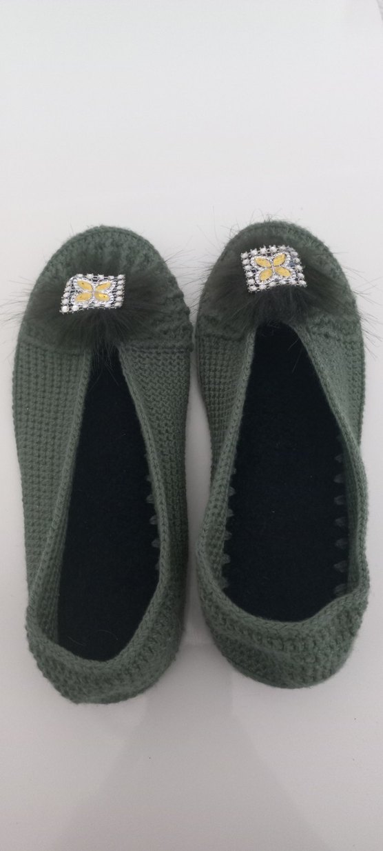 yeşil Örgü Kadın Ev Terliği - Görsel 2