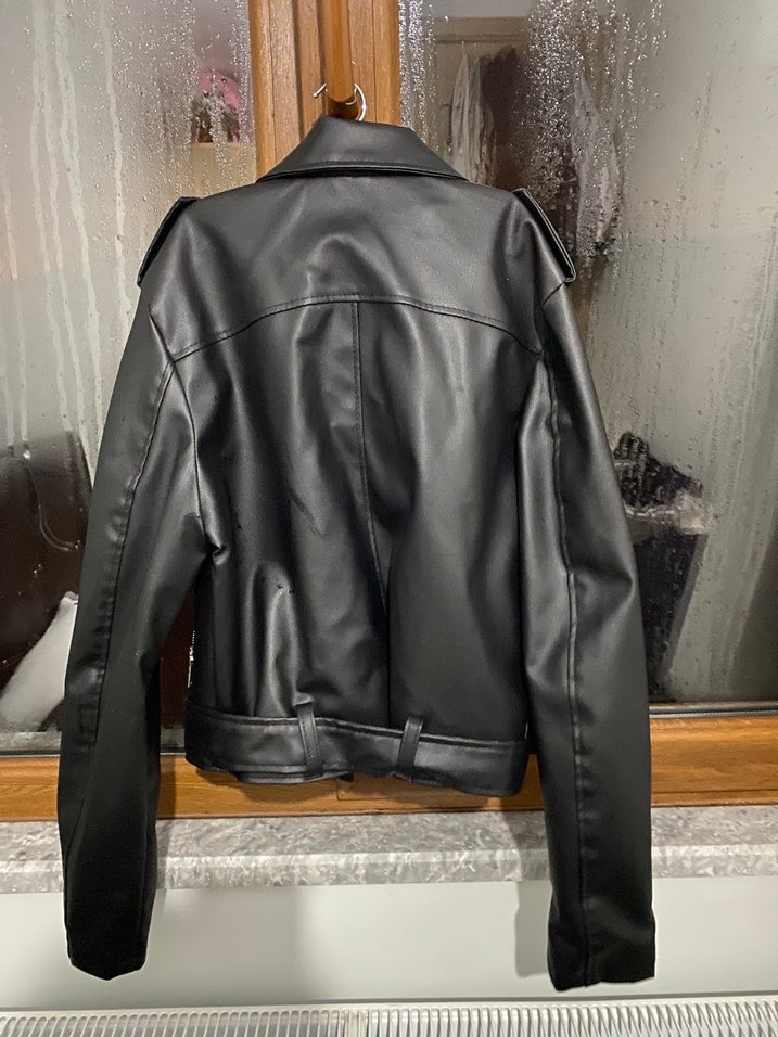 Kadın Siyah Deri Biker Ceket - Görsel 2