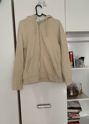 Bej Kapüşonlu Fermuarlı Sweatshirt