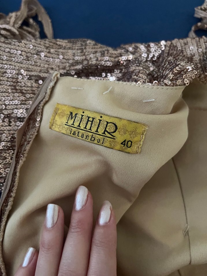 Parlak Bakır renkli Payetli Uzun Abiye Elbise - Görsel 4