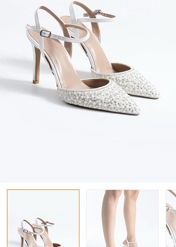 İnci İşlemeli Beyaz Stiletto Topuklu Ayakkabı - Görsel 2