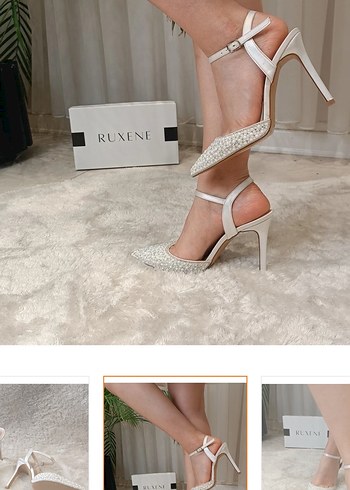 İnci İşlemeli Beyaz Stiletto Topuklu Ayakkabı - Görsel 3