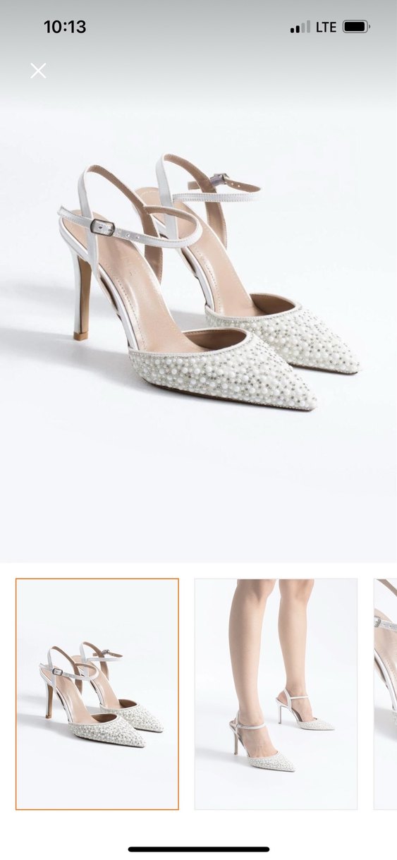 İnci İşlemeli Beyaz Stiletto Topuklu Ayakkabı - Görsel 2