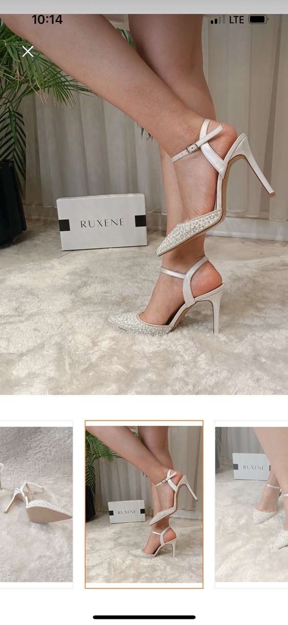 İnci İşlemeli Beyaz Stiletto Topuklu Ayakkabı - Görsel 3