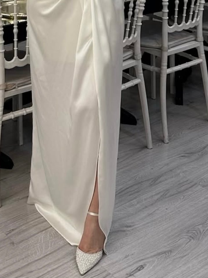 İnci İşlemeli Beyaz Stiletto Topuklu Ayakkabı - Görsel 4