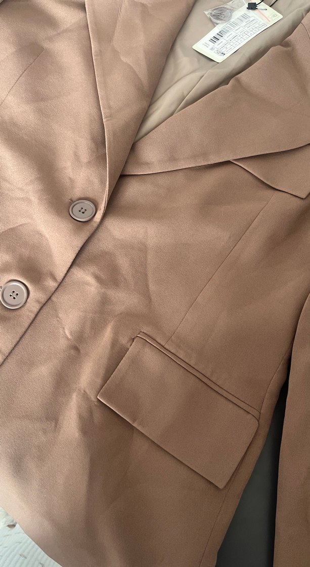 Bej / sütlü kahve Düğmeli Kadın Blazer Ceket - Görsel 3