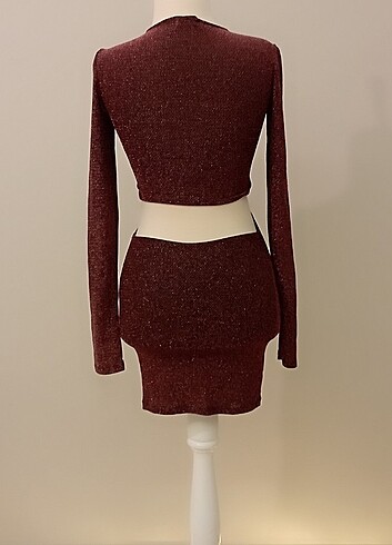 s Beden Bershka bordo simli elbise