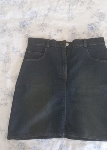 Afrodit Koyu Lacivert Eskitmeli Denim Mini Etek