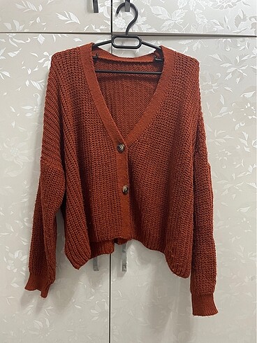 Kadın oversize hırka kiremit rengi