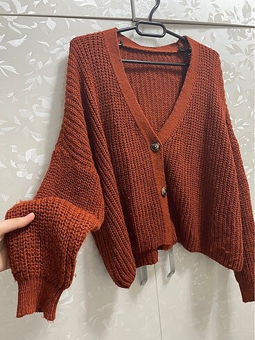 Diğer Kadın oversize hırka kiremit rengi